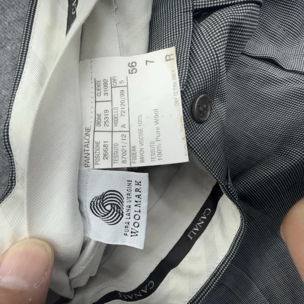 Canali‎ Men's 100% Wool Pleaded Dress Pants Black white Birdseye 38x30